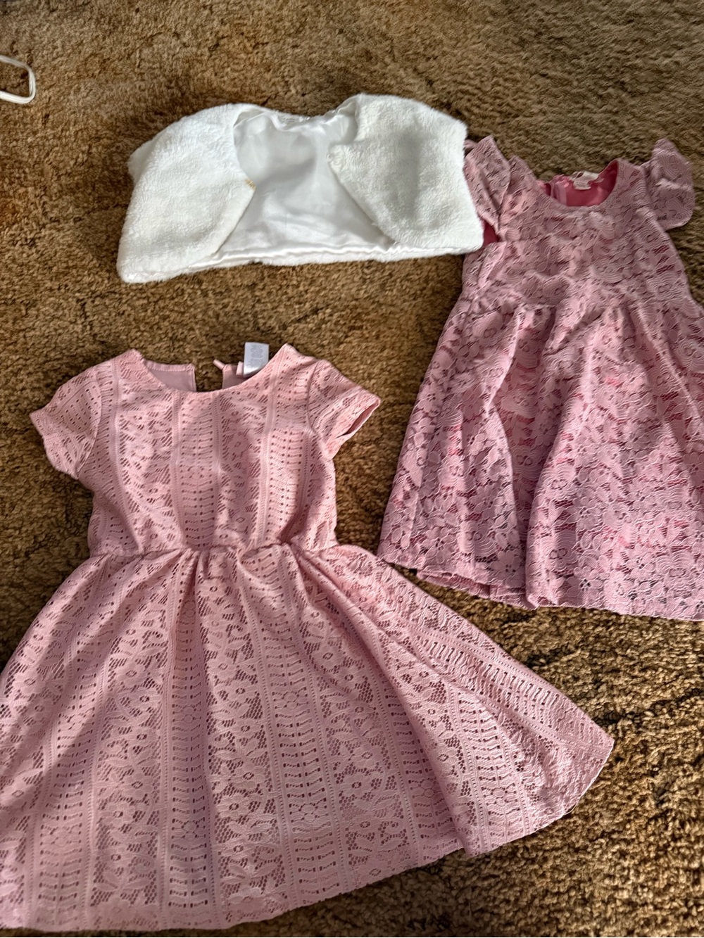 Girls' Pink Lace Party Dress with White Faux-Fur Bolero